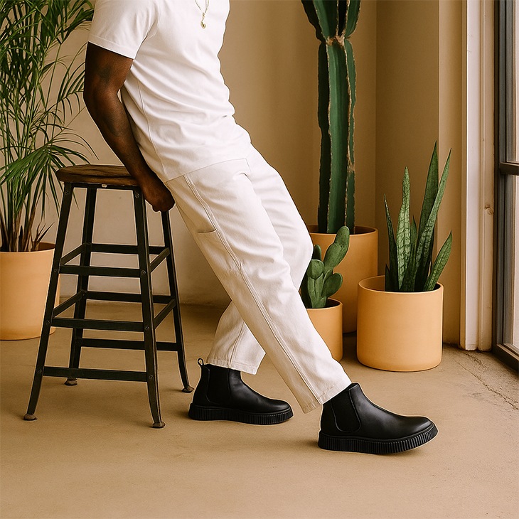 ブラックレザー　ペコスブーツ　27.5センチ TALLSHOES サイドゴアブーツ トールシューズ 紐なし 6cm インヒール