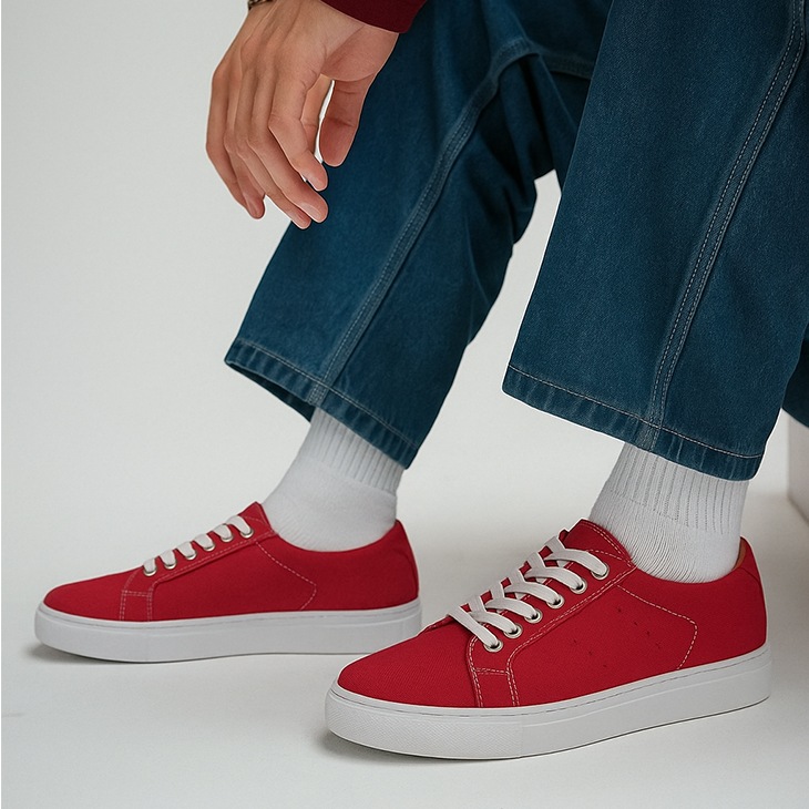 6cmUP スニーカー メンズ キャンバス生地 レッド【hb010cred】