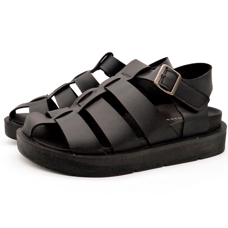 4cmUP サンダル ベルクロ付き 合成皮革 ブラック【0-158】
