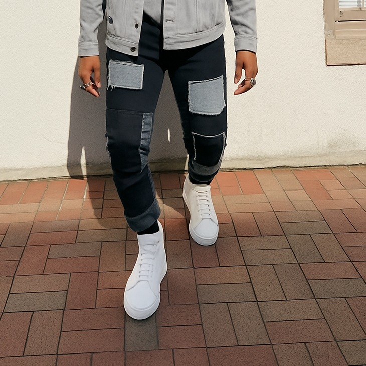 7cmUP スニーカー メンズ 合成皮革 ブラック ホワイト【2h-163】