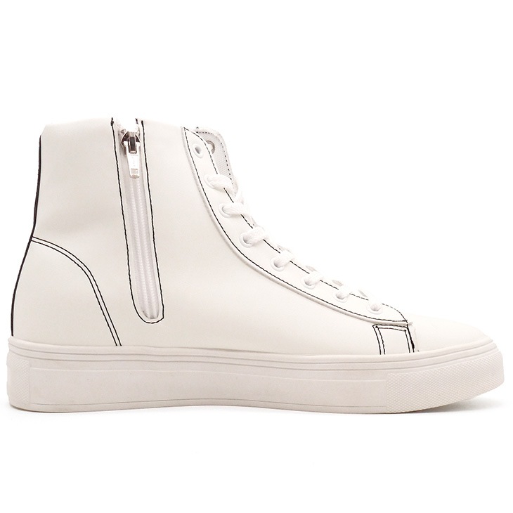 中2 7.5cmUP スニーカー メンズ 合成皮革 ブラック ホワイト【2h-163