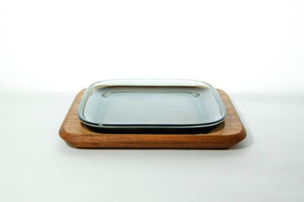 カイ・フランク　チークトレイ　スクエア　ブルー　プレート　三枚セット Nuutajarvi Kaj Franck ガラスプレート5296 Backman 木のトレー 北欧