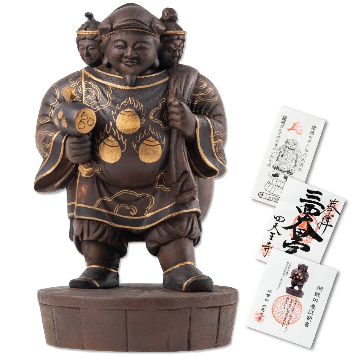 明治期　大黒天尊像　福之神　仏像 織田信長公祈願 三面大黒尊天 中サイズ ≫開運仏像