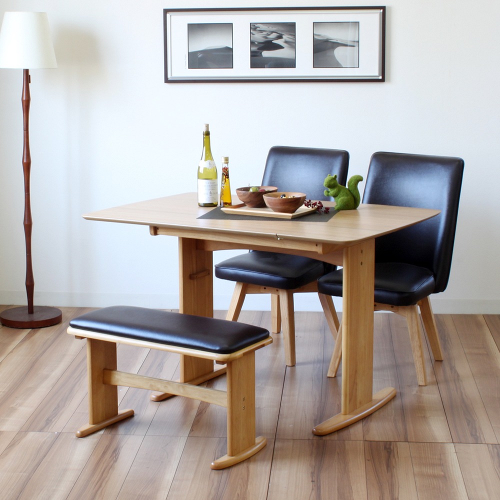 【バターオーレ】 ダイニングテーブルセット 幅90cm 幅120cm 4人掛け 伸長式テーブル 回転チェア [4点セット]