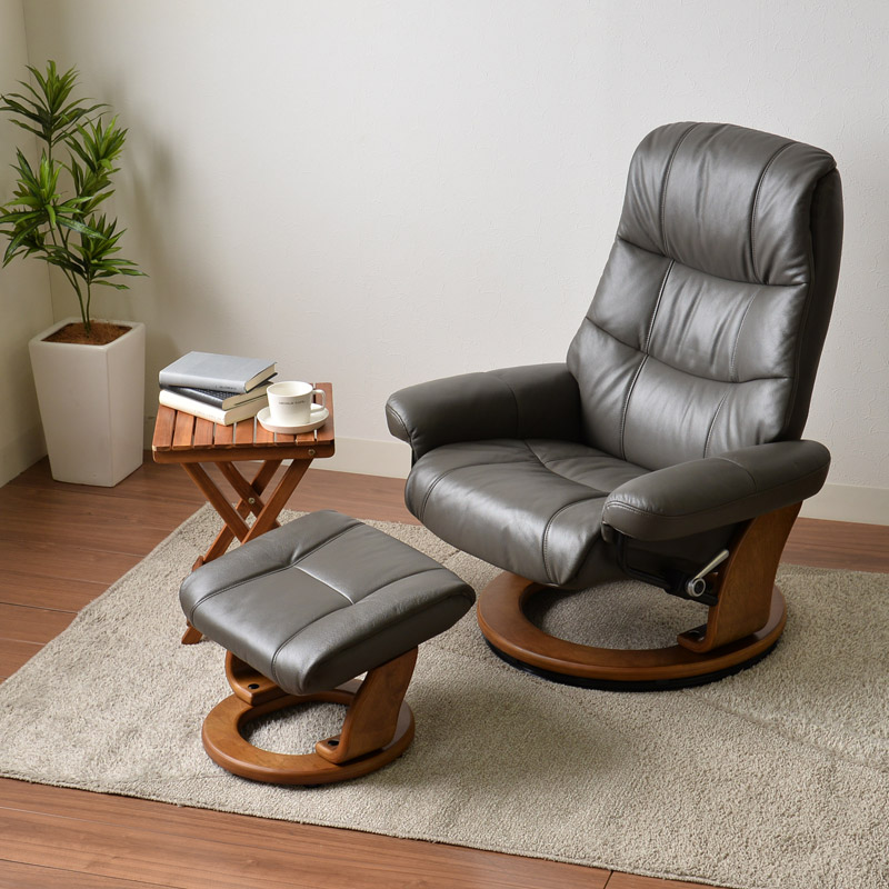 【ガルネ】 パーソナルチェア リクライニングチェア 1P 1人掛け オットマン 本革 360度回転