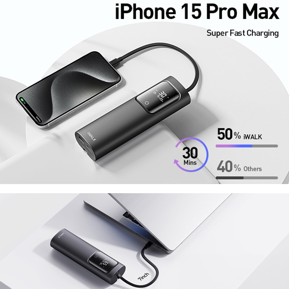 iWALK モバイルバッテリー TANKER 20000mAh ギフト対応可 65W急速充電 3台同時充電 USB-C Mac Book iPhone iPad Air Pods Apple Watch ノートPC タブレット