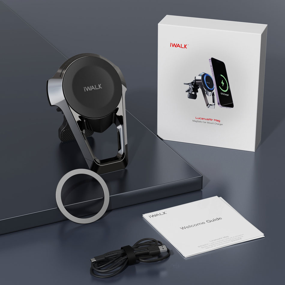 車載ホルダー ワイヤレス充電器 iwalk アイウォーク ギフト対応可 スマホ 携帯 スマートフォン マグネット スマホホルダー iphone 充電 エアコン吹き出し口 クリップ式 超強力 レビュープレゼント