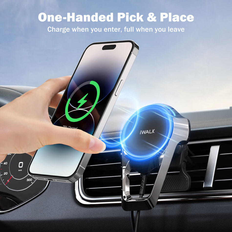 車載ホルダー ワイヤレス充電器 iwalk アイウォーク ギフト対応可 スマホ 携帯 スマートフォン マグネット スマホホルダー iphone 充電 エアコン吹き出し口 クリップ式 超強力 レビュープレゼント