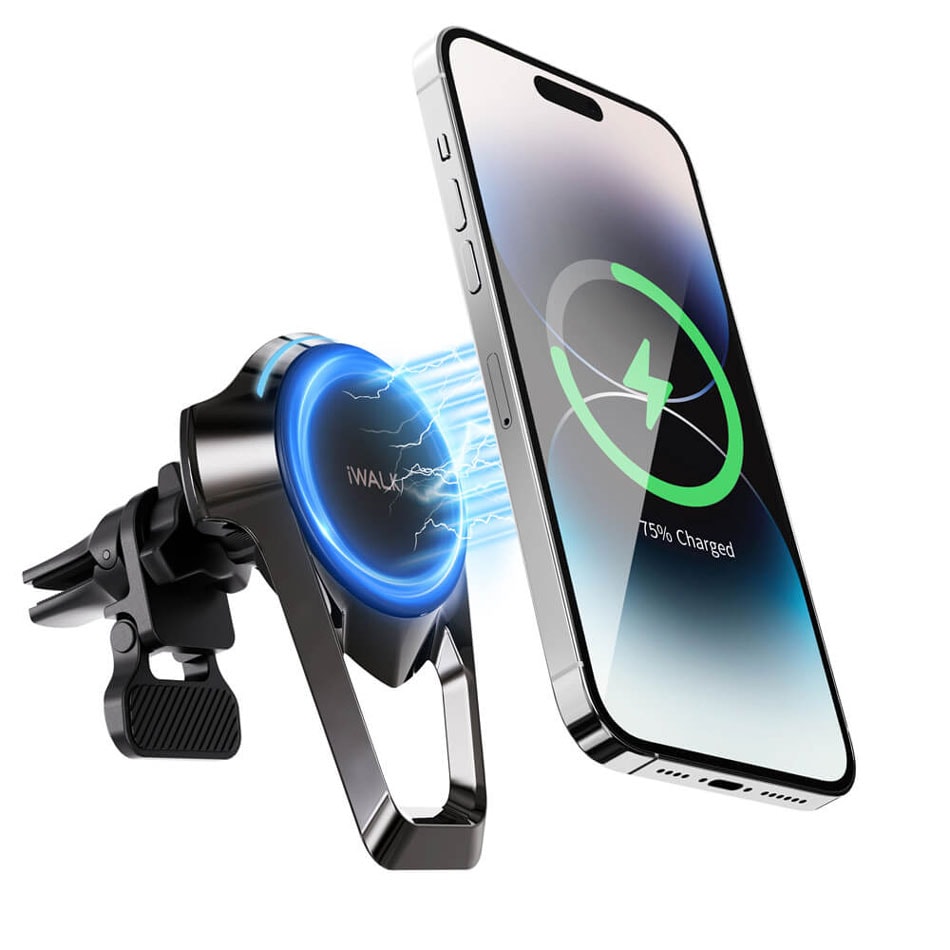 車載ホルダー ワイヤレス充電器 iwalk アイウォーク ギフト対応可 スマホ 携帯 スマートフォン マグネット スマホホルダー iphone 充電 エアコン吹き出し口 クリップ式 超強力 レビュープレゼント