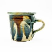 キマノ陶器　ストレートマグカップ　青×茶