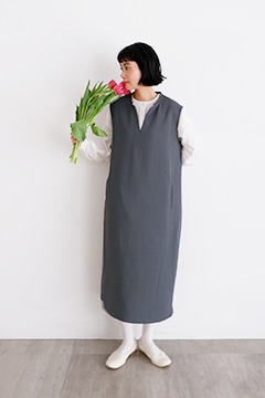 即配】andwang アンドワング ワンピース シャツ グレー002 即配