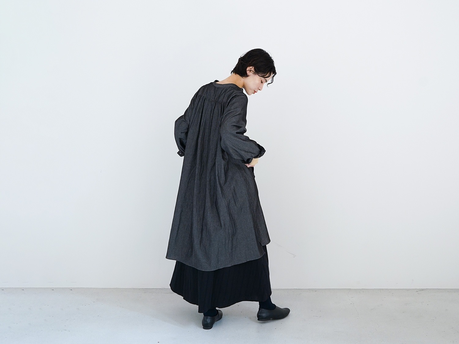 グレー ロングシャツ長袖 to touch｜先染フランネル ロングシャツ - to touch(トゥータッチ