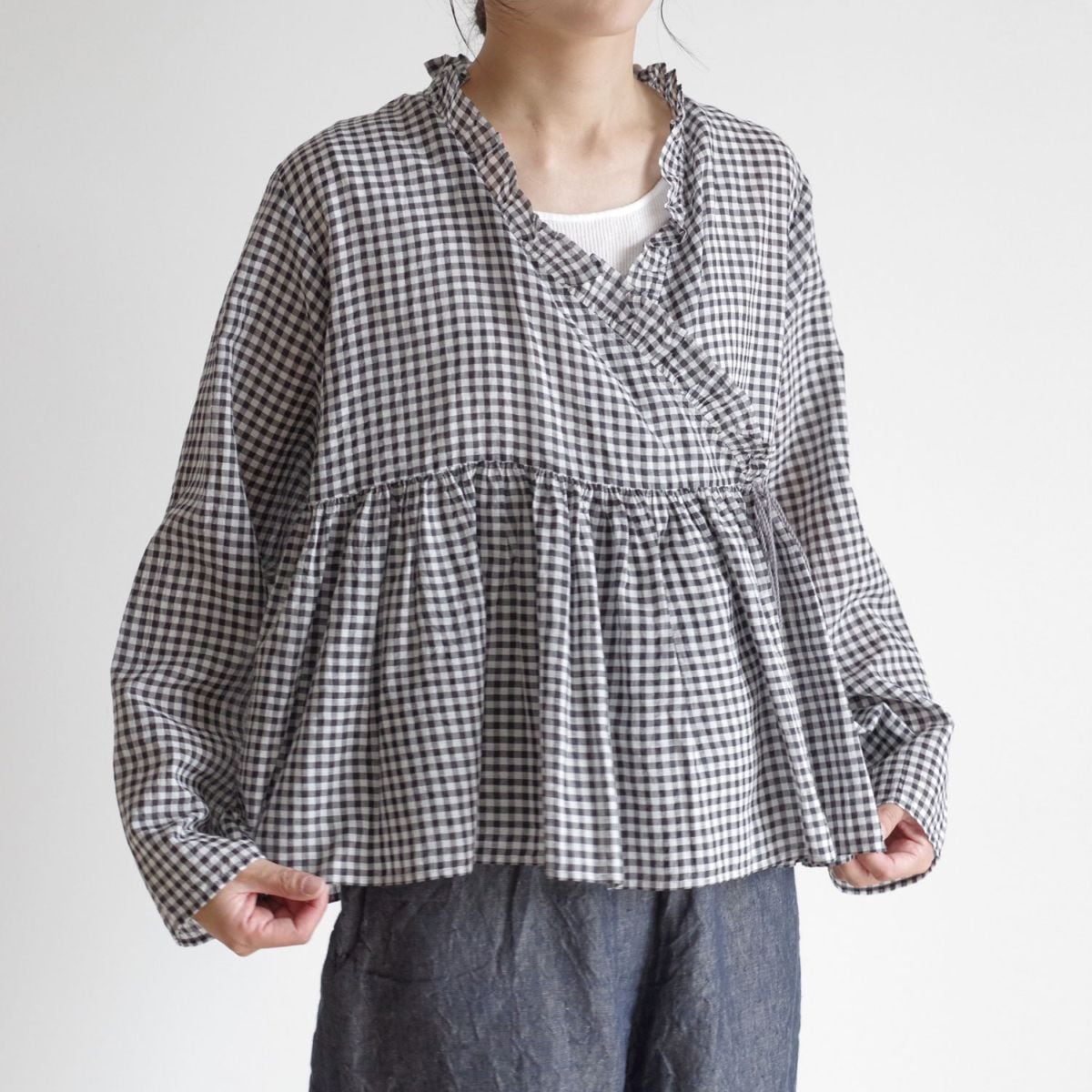 メゾンドソイル GATHERED CACHE COEUR 2021ss ブラウス maison de soil メゾンドソイル : FRILL CACHE COEUR フリル