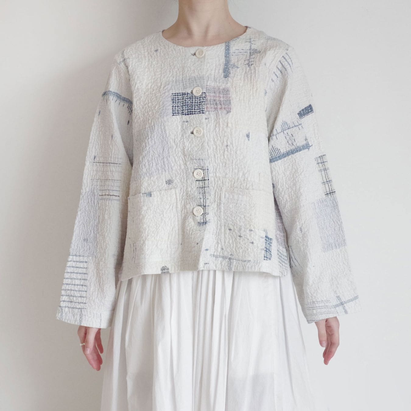 maku textiles マクテキスタイルズ : BORO ノーカラーカンタジャケット maku textiles マクテキスタイルズ : BORO ノーカラーカンタジャケット