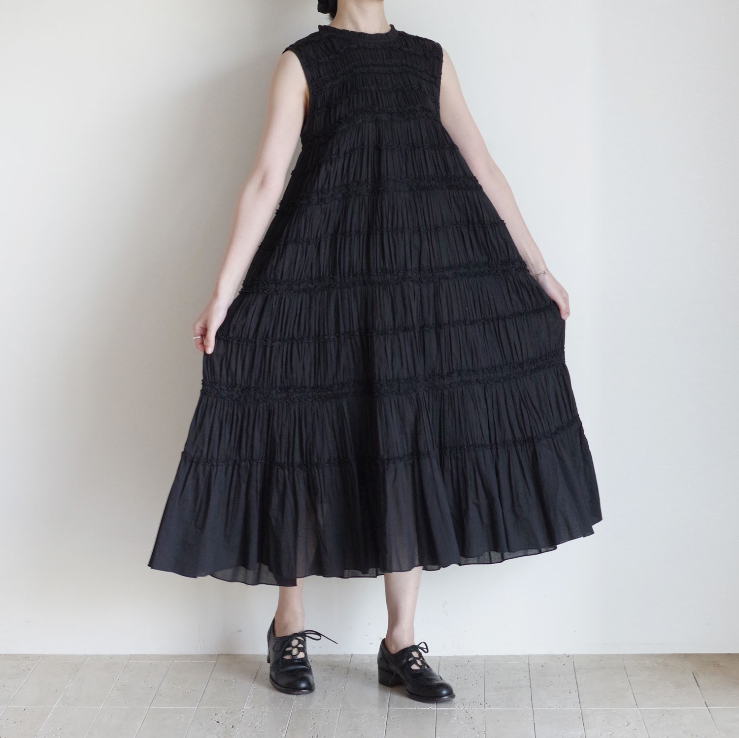 pheetaワンピース Pheeta(フィータ)コットンギャザーワンピース“Gray” ph21aw-22