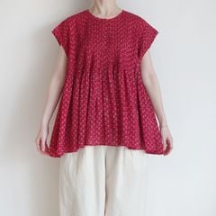 maison de soil �᥾��ɥ����� : 80s VOILE SMALL GENTIANA BLOCK PRINT SHIRT �ե������꡼�֥֥饦��