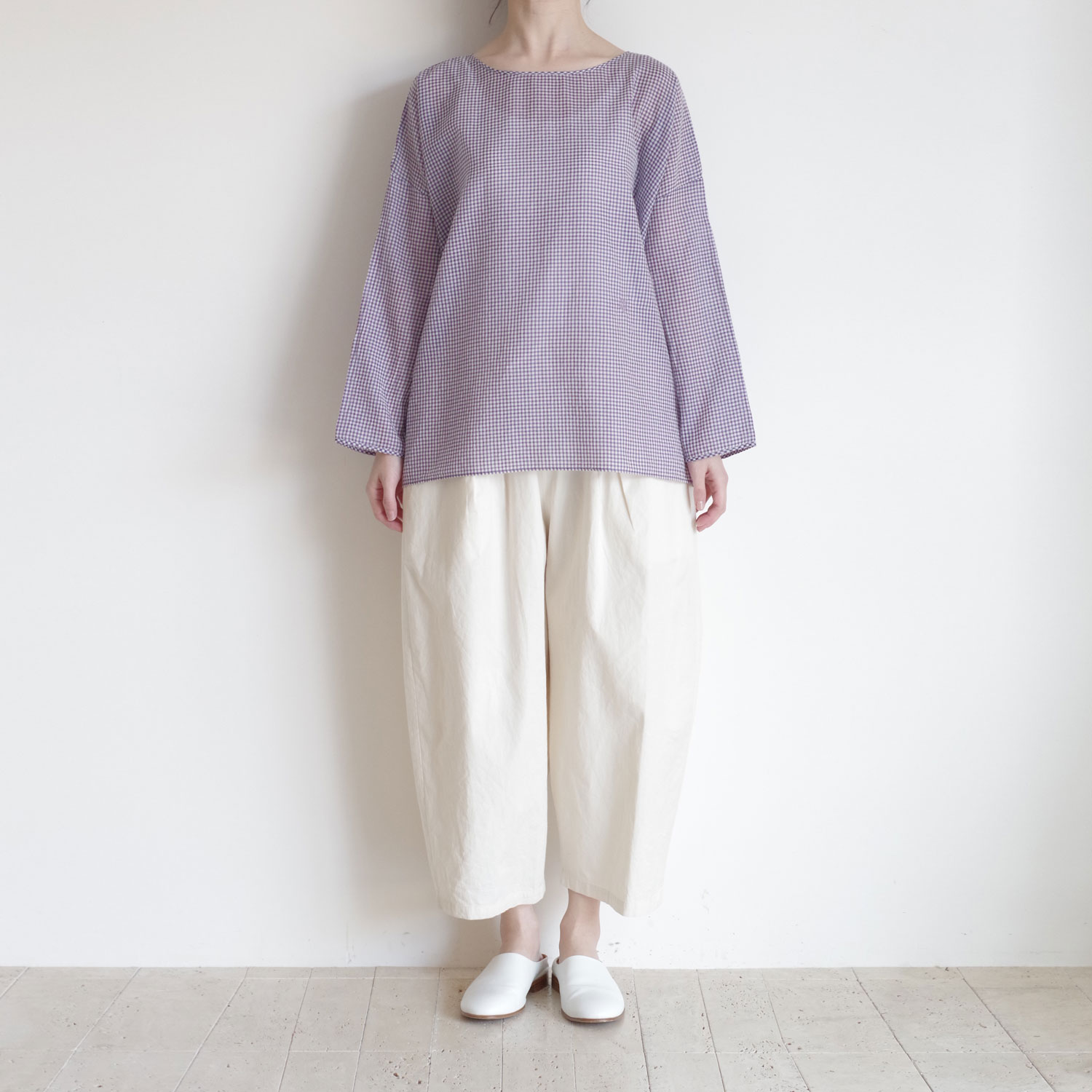maison de soil �᥾��ɥ����� : HANDWOVEN COTTON/SILK GINGHAM CHECK �ɥ��åץ��������֥饦��