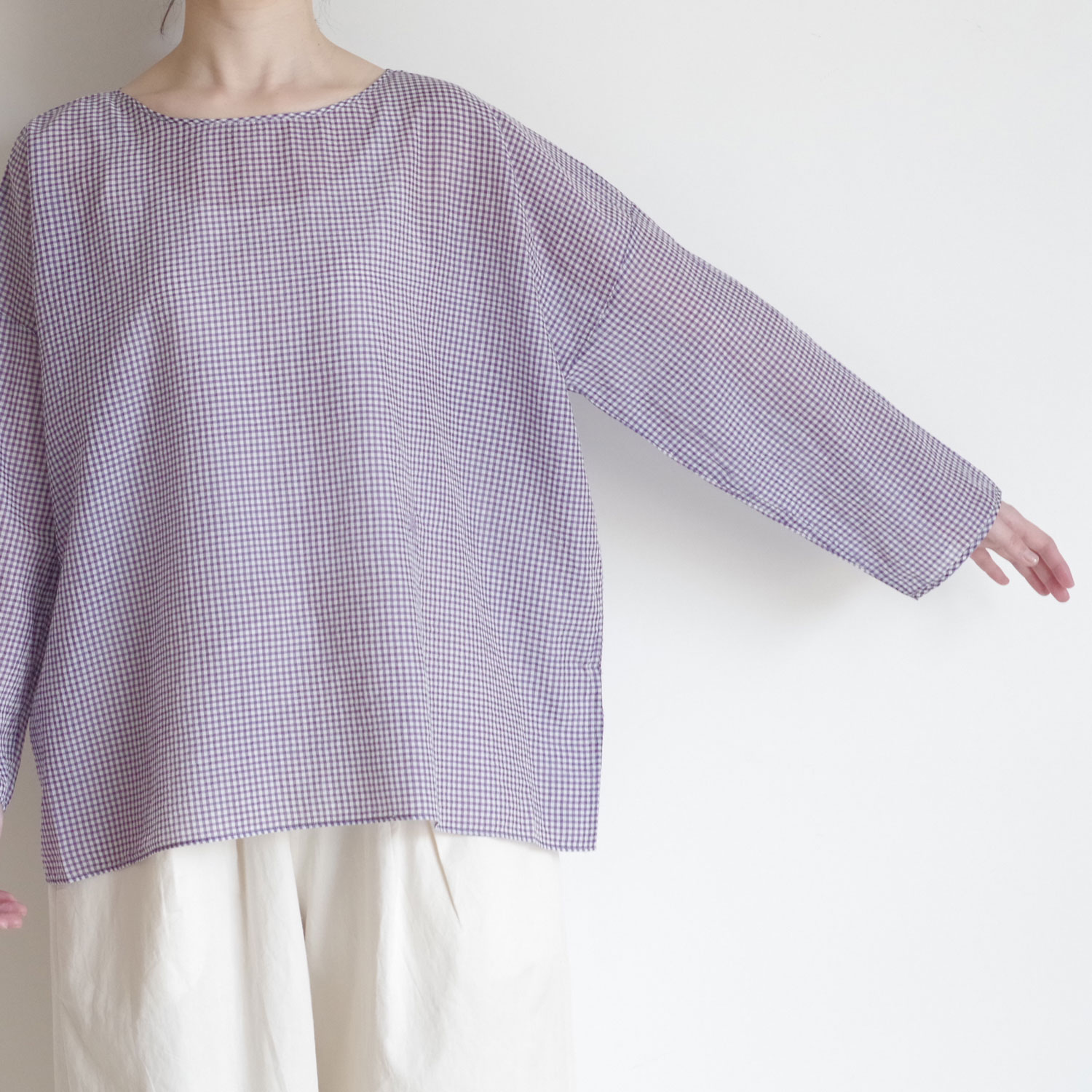 maison de soil �᥾��ɥ����� : HANDWOVEN COTTON/SILK GINGHAM CHECK �ɥ��åץ��������֥饦��