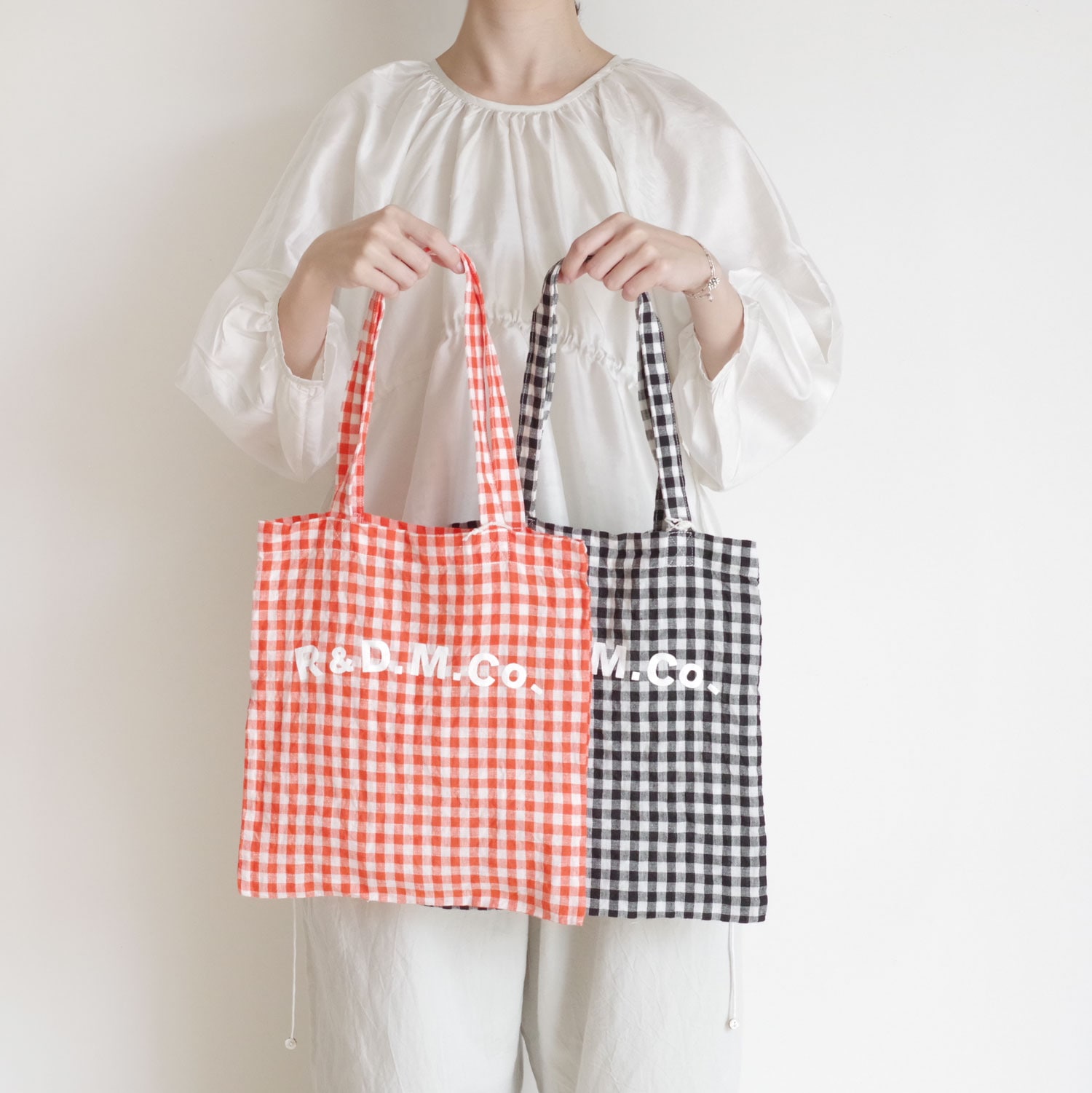 R&D.M.Co- オールドマンズテーラー : LINEN GINGHAM CHECK TOTE BAG