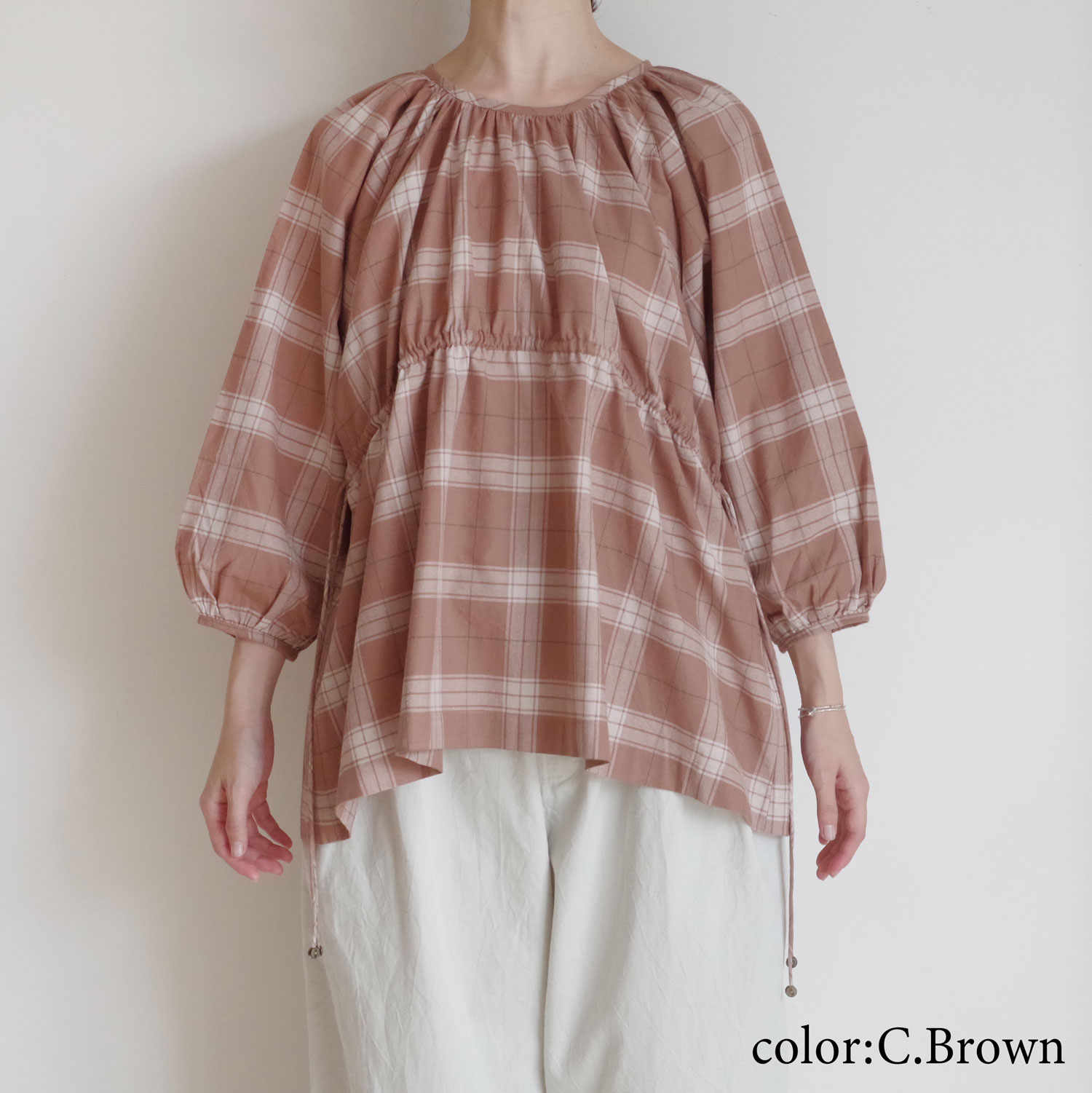 BUNON ブノン : Back Button Blouse バックボタンブラウス (チェック柄