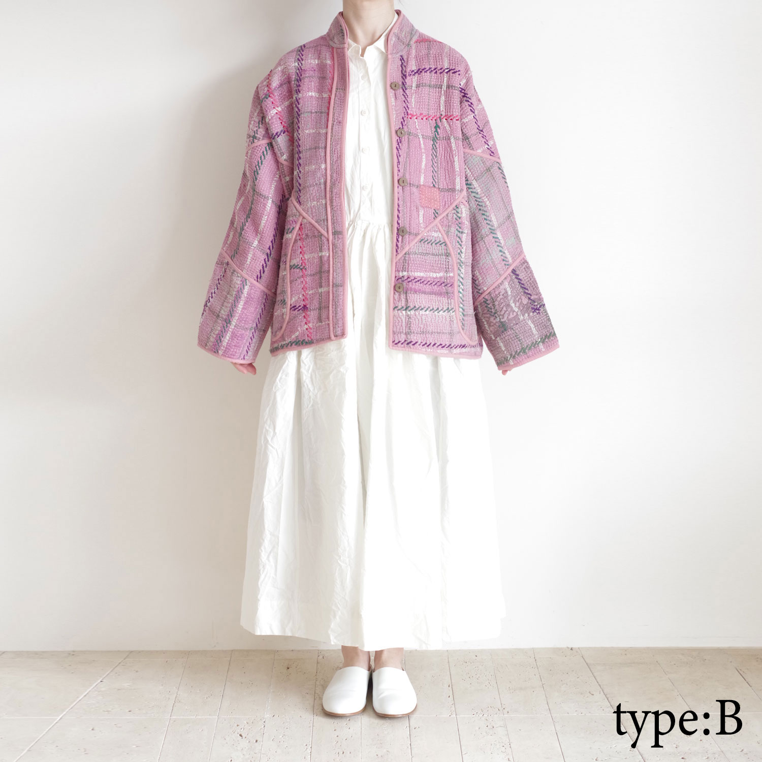 NAMAI �ʥޥ���THE LADHIYA QUILTED PATCHWORK KANTHA JACKET ��С����֥륫�󥿥���ȥ��㥱�å�