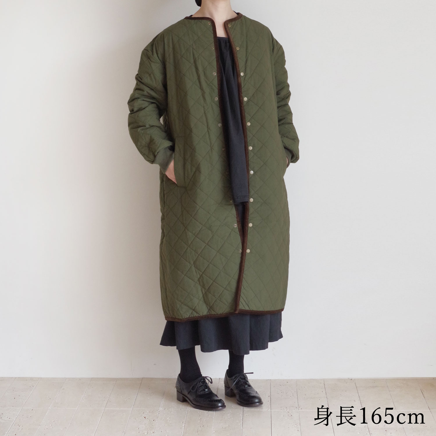美品！RED CHOP WORKS パイピング中綿キルティングロングコート　38 ロング ダウン風コート キルティングコート 中綿 レディース 冬