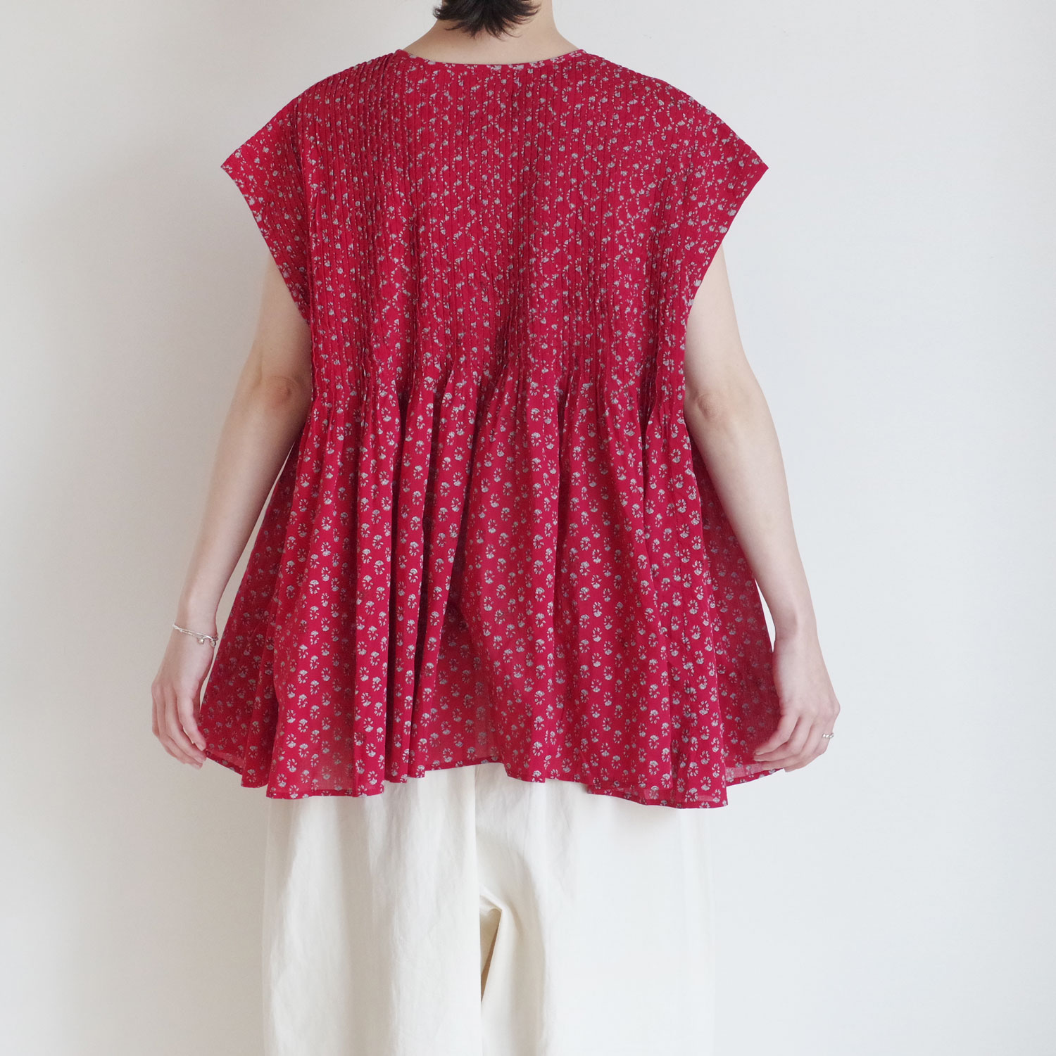 maison de soil �᥾��ɥ����� : 80s VOILE SMALL GENTIANA BLOCK PRINT SHIRT �ե������꡼�֥֥饦��
