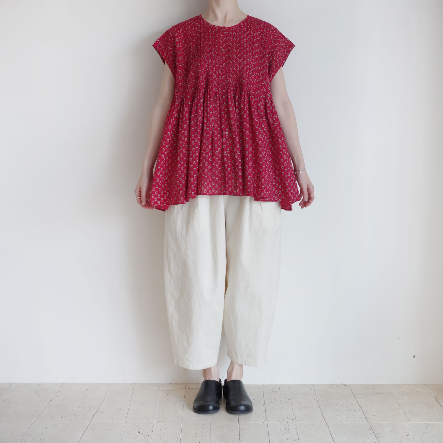 maison de soil �᥾��ɥ����� : 80s VOILE SMALL GENTIANA BLOCK PRINT SHIRT �ե������꡼�֥֥饦��