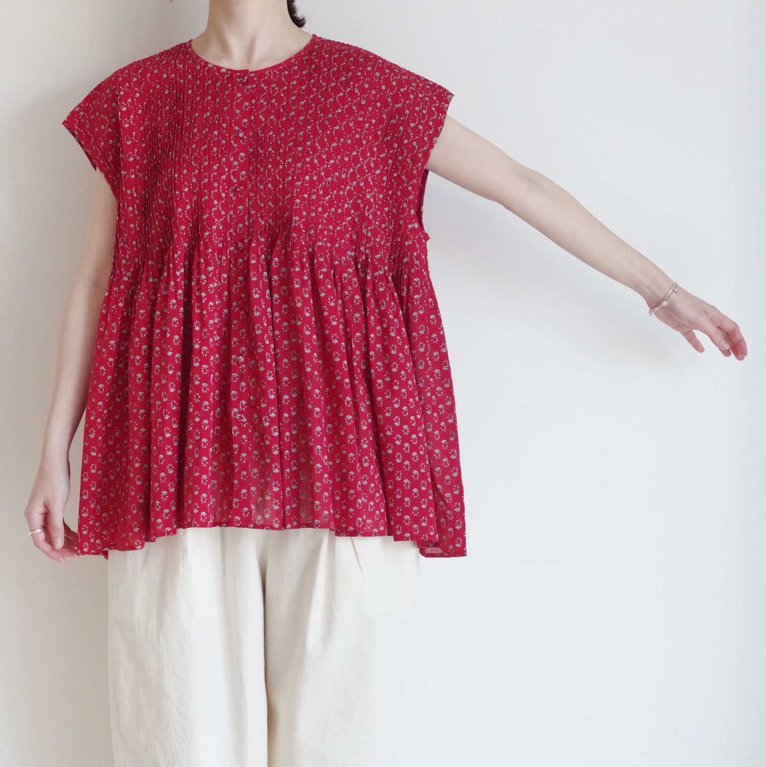 maison de soil �᥾��ɥ����� : 80s VOILE SMALL GENTIANA BLOCK PRINT SHIRT �ե������꡼�֥֥饦��