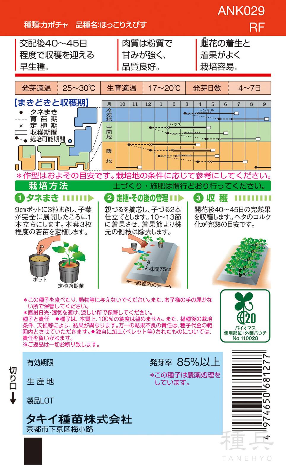 粉質カボチャ 種 『ほっこりえびす』 ANK029 タキイ種苗 | たね,果菜の