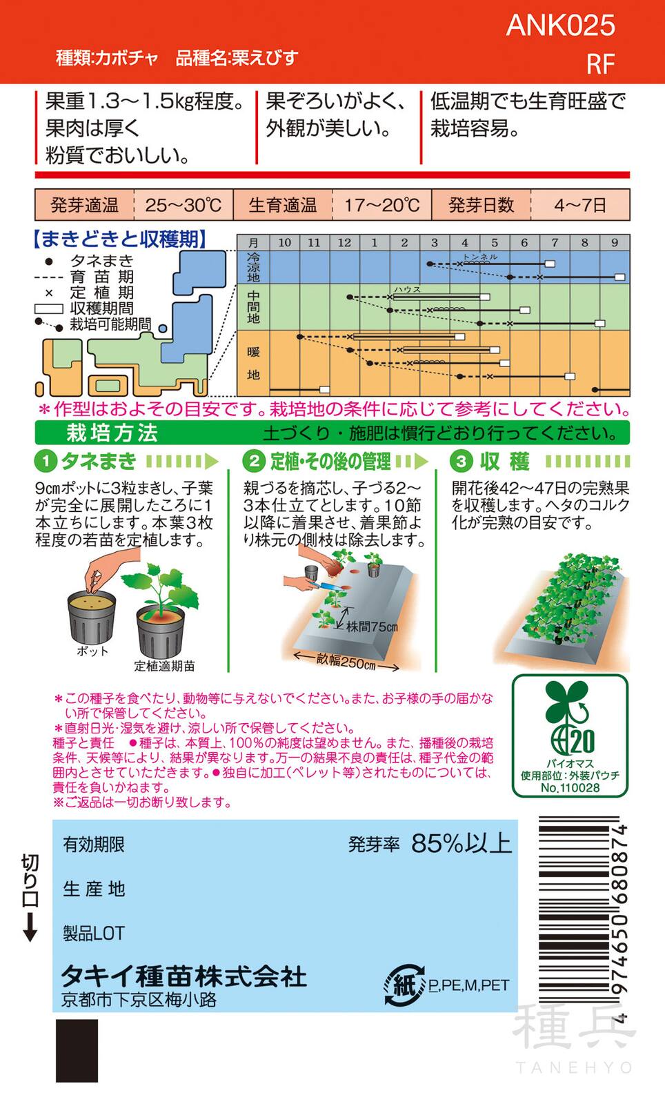 粉質カボチャ 種 『栗えびす』 ANK025 タキイ種苗 | たね,果菜の種