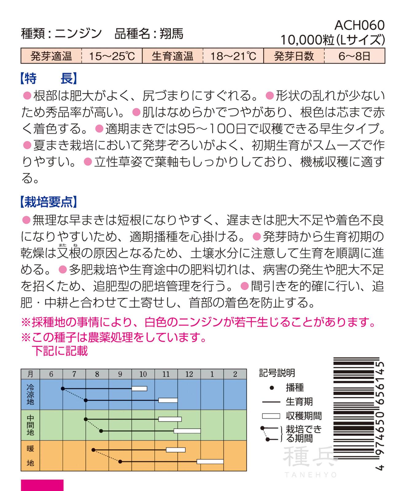 夏まき種ニンジン 種 『翔馬』 ACH060 タキイ種苗 | たね,根菜の種