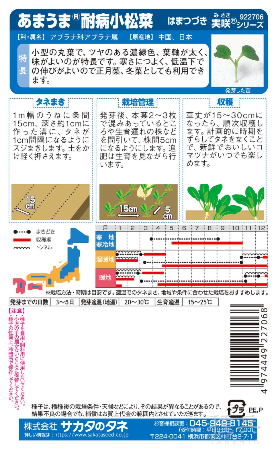 コマツナ 種 『はまつづき』 サカタのタネ | たね,葉菜の種,コマツナ