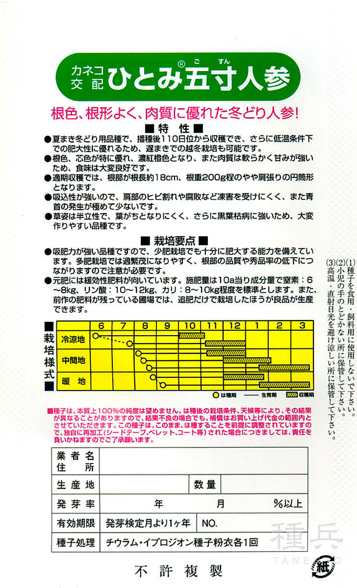 ニンジン 種 『ひとみ五寸』 カネコ種苗 | たね,根菜の種,ニンジン