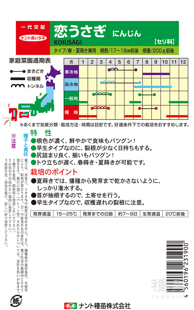 ニンジン 種 『恋うさぎ』 ナント種苗 | たね,根菜の種,ニンジン