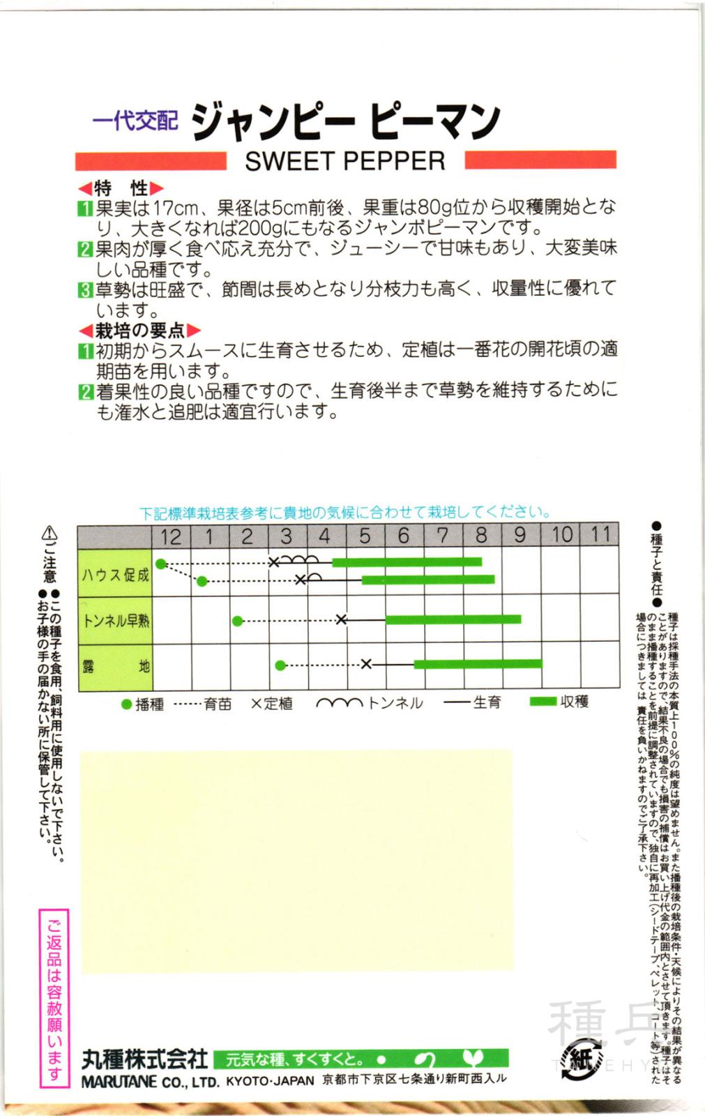 ジャンボピーマン 種 『ジャンピー』 丸種 | たね,果菜の種,ピーマン