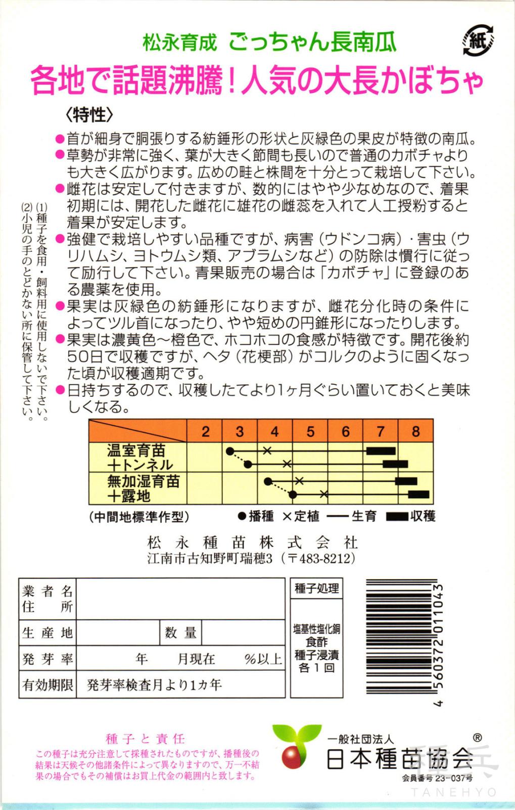 大長カボチャ 種 『ごっちゃん長南瓜』 松永種苗 | たね,果菜の種