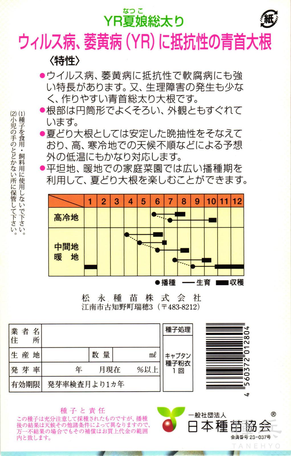 夏ダイコン 種 『YR夏娘総太り大根』 松永種苗 | たね,根菜の種