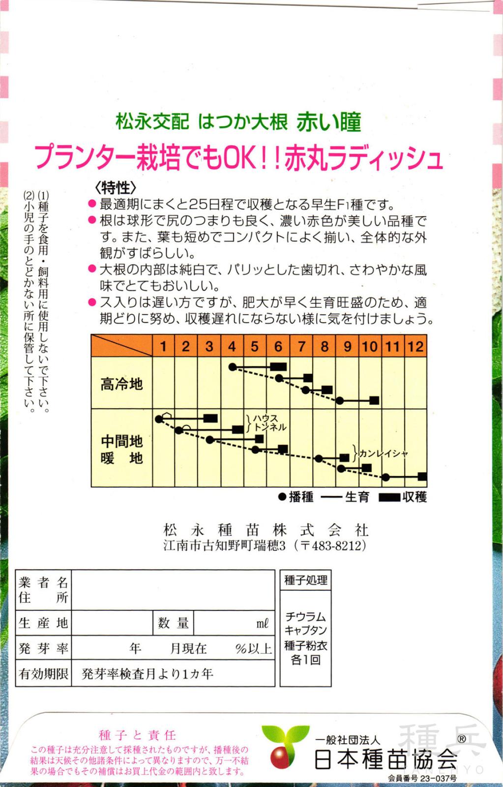 二十日ダイコン 種 『はつか大根 赤い瞳』 松永種苗 | たね,根菜の種