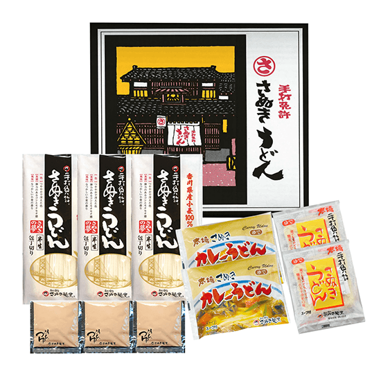 香川県産小麦100%半なま麺(濃縮つゆ付)と、ゆで麺の詰合せ13人前