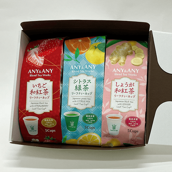ANY&ANY Brend Tea Works 茶葉入り紙コップ 3種アソートA （いちご和紅茶・シトラス緑茶・しょうが和紅茶）