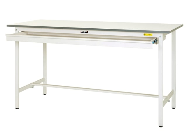 ####u.ヤマキン/山金工業ワークテーブル スーパータイプ キャビネット付 固定式 H740mm メラミン天板 アイボリー 組立式