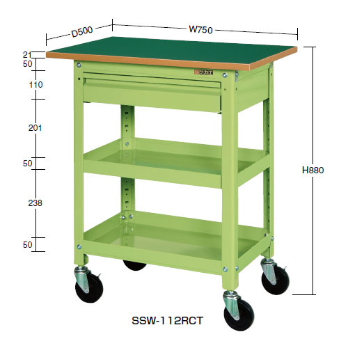 サカエ スーパースペシャルワゴン(ゴム車) グリーン SSW112R サカエ スペシャルワゴン グリーン 75φゴム車 耐荷重150kg SRJ-7483