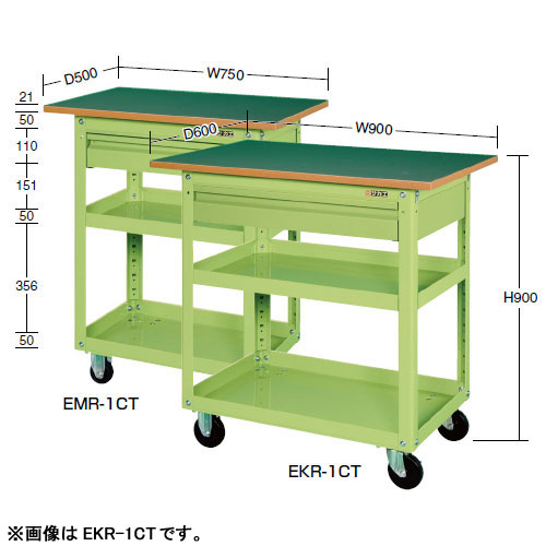 スーパーワゴン EKR-1CTJ グリーン 天板・引出し付(サカエリューム天板)-タニックスショップ-台車館