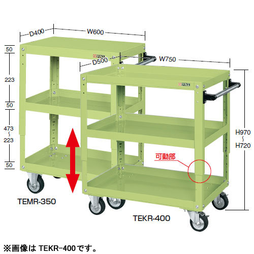 サカエ スーパーワゴン 高さ調整タイプ TEKR-400J グリーン | タ