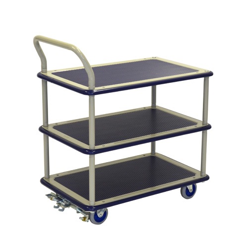 【福岡】引取限定　三つ折りパーティション　グレー　タイヤ付き 金沢車輌 小型スチール3段台車 フットブレーキ付 NHT-105+FB