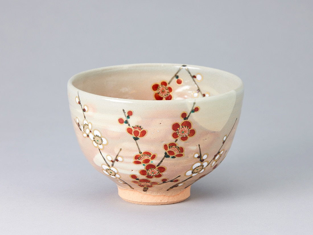 【茶道具】抹茶碗　色絵梅　市川通三　共箱　紅梅　R0322お4 茶道具】抹茶碗 色絵梅 市川通三 共箱 紅梅 R0322お4