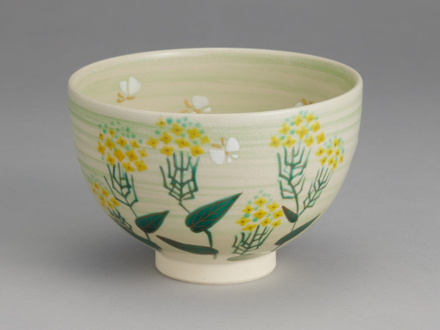 953 茶碗 色絵琳派 3月 菜の花 平安 茶道　古物 953 茶碗 色絵琳派 3月 菜の花 平安 茶道 古物 工芸品