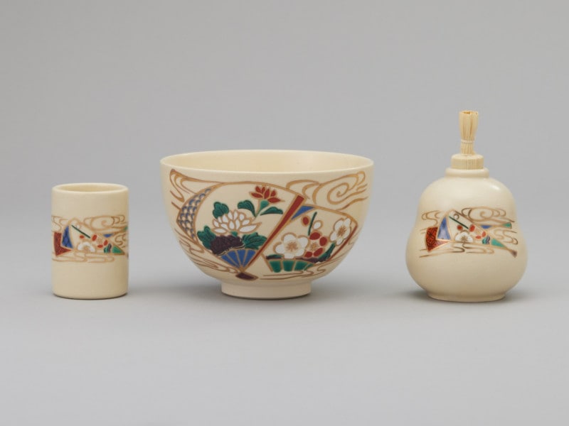 扇面流水絵 陶器3点セット | カタログ・パンフレット 掲載品,茶の湯の