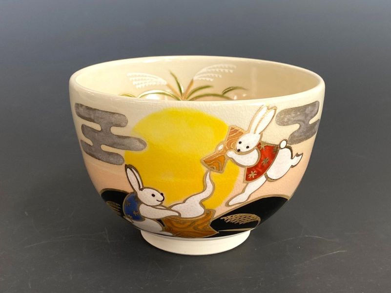 抹茶茶碗　寺尾陶象　乾山うさぎの正月　茶道具　清水焼　お正月 抹茶茶碗 寺尾陶象 乾山うさぎの正月 茶道具 清水焼 お正月 抹茶茶碗